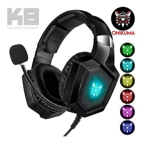 Headset Onikuma K8. Auriculares gaming con micrófono omnidireccional y  reducción de ruido. Conexión minijack, luces LED.